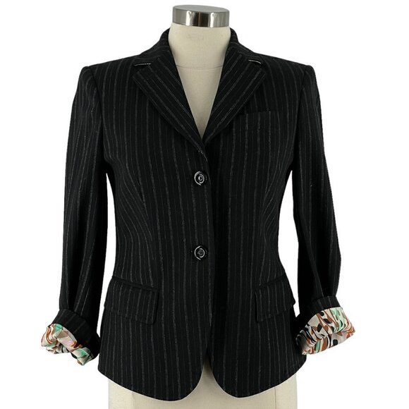 Missoni Black White Pinstripe Wool Blazer Two Button Contrast Lining Blazer US6 - Picture 1 of 10